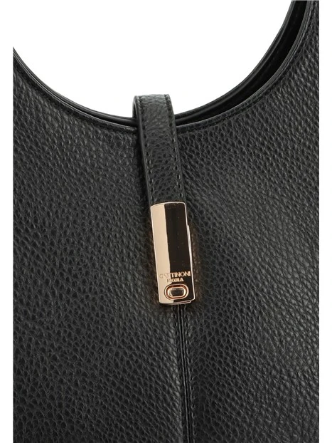BORSA SHOPPING EFFETTO MARTELLATO CON DOPPI MANICI E TRACOLLA DONNA NERO