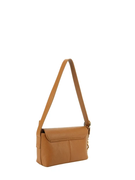 BORSA A SPALLA CON PATTA E FINITURA MARTELLATA DONNA MARRONE