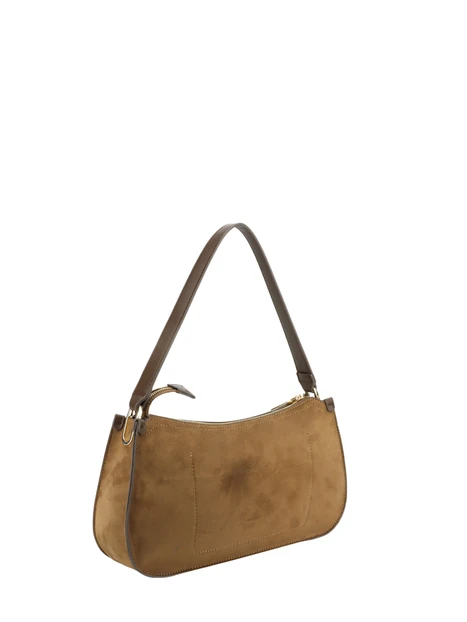 BORSA A SPALLA HOBO EFFETTO SCAMOSCIATO CON DOPPIA TRACOLLA DONNA MARRONE