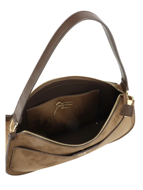 BORSA A SPALLA HOBO EFFETTO SCAMOSCIATO CON DOPPIA TRACOLLA DONNA MARRONE