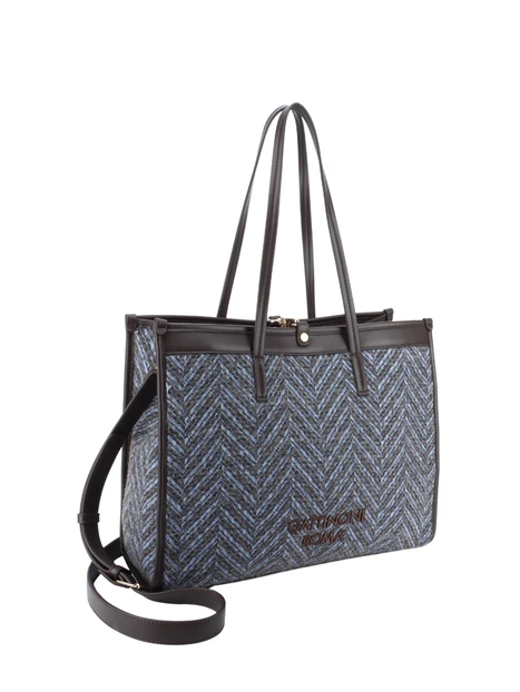 BORSA SHOPPING IN TESSUTO SPIGATO CON POCHETTE E TRACOLLA DONNA MARRONE