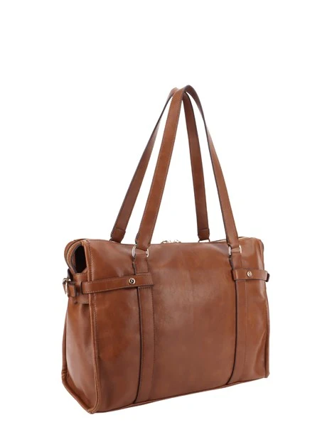 BORSA A MANO CON DOPPIO MANICO, TRACOLLA E CHARM DONNA MARRONE