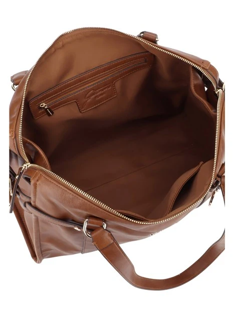 BORSA A MANO CON DOPPIO MANICO, TRACOLLA E CHARM DONNA MARRONE