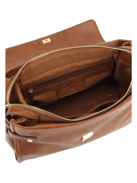 BORSA A MANO CON PATTA, MANICO E TRACOLLA DONNA MARRONE
