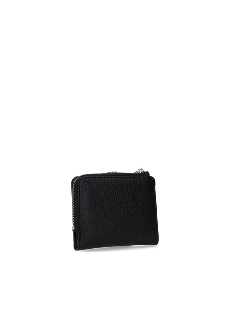 PORTAFOGLIO COMPATTO EFFETTO MARTELLATO CON ZIP DONNA NERO