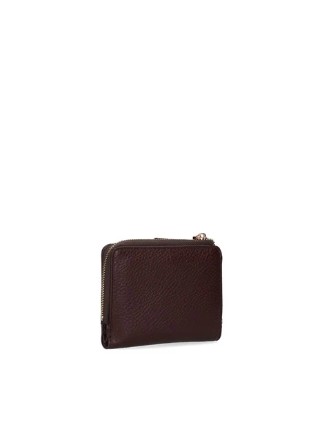 PORTAFOGLIO COMPATTO EFFETTO MARTELLATO CON ZIP DONNA MARRONE SCURO