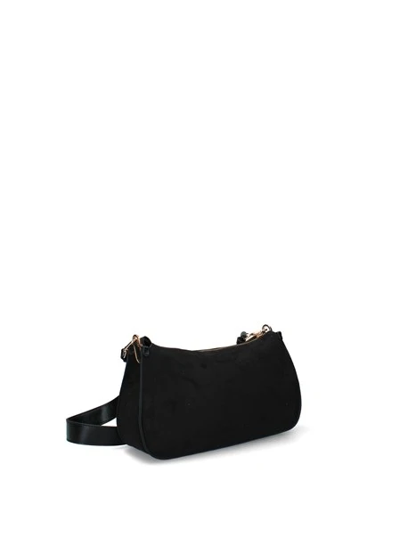 BORSA A SPALLA CON TASCA FRONTALE APPLICATA DONNA NERO