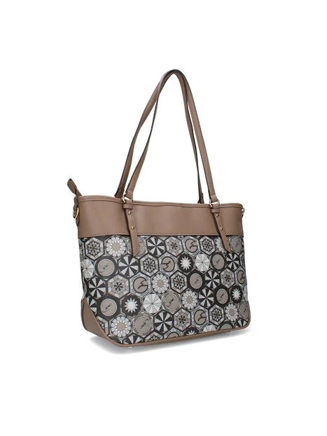 BORSA SHOPPING FANTASIA GEOMETRICA DONNA TORTORA
