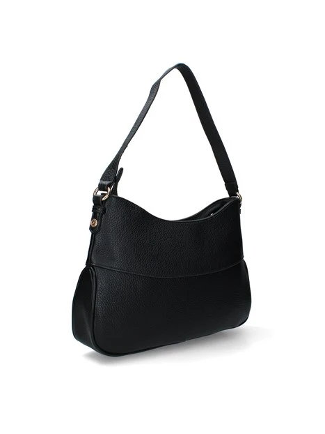 BORSA A SPALLA CON TASCA FRONTALE CHIUSURA ZIP DONNA NERO