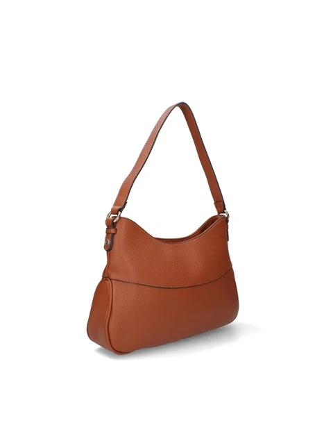 BORSA A SPALLA CON TASCA FRONTALE CHIUSURA ZIP DONNA MARRONE