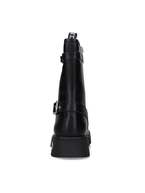 STIVALETTI TACCO BASSO BIKER CON DOPPIA FIBBIA E SUOLA CARRARMATO DONNA NERO