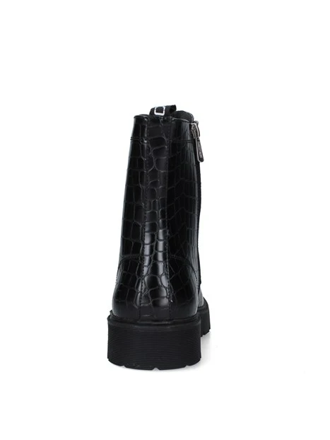 ANFIBI EFFETTO COCCODRILLO CON LACCI E SUOLA PLATFORM DONNA NERO