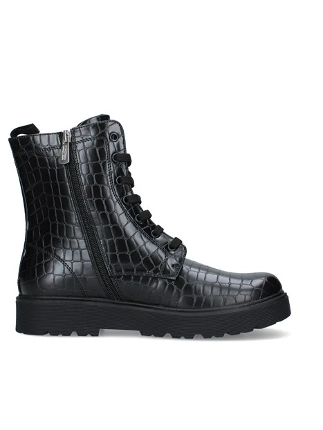 ANFIBI EFFETTO COCCODRILLO CON LACCI E SUOLA PLATFORM DONNA NERO