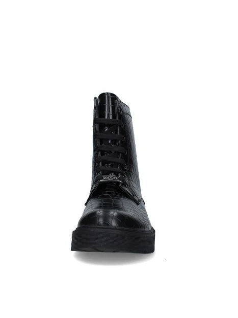 ANFIBI EFFETTO COCCODRILLO CON LACCI E SUOLA PLATFORM DONNA NERO