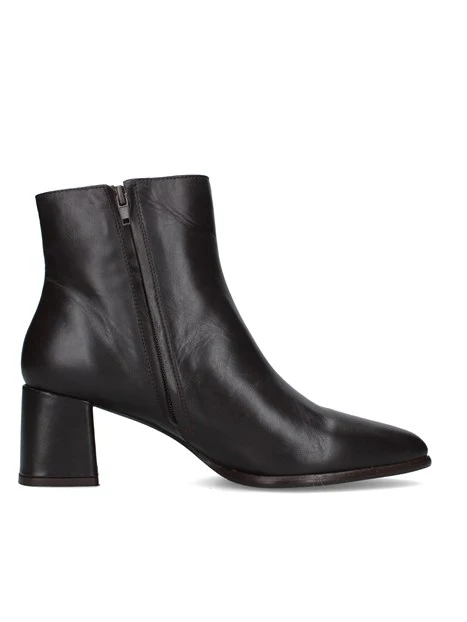 STIVALETTI TACCO ALTO IN PELLE CON DETTAGLIO METALLICO DONNA MARRONE