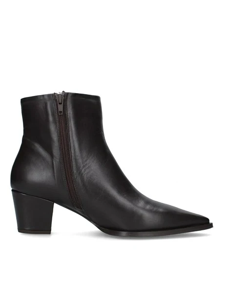 STIVALETTI TACCO ALTO IN PELLE CON PUNTA ALLUNGATA DONNA MARRONE
