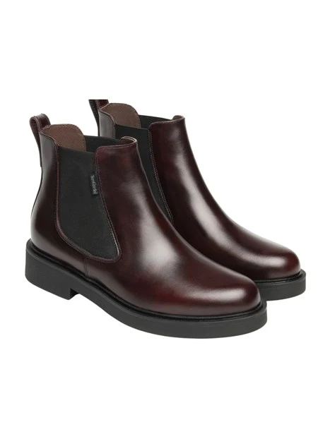 STIVALETTI CON TACCO BASSO CHELSEA IN PELLE DONNA BORDEAUX