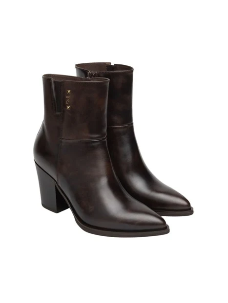 STIVALETTI TACCO ALTO TEXANI CON ZIP DONNA MARRONE