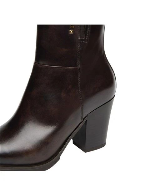 STIVALETTI TACCO ALTO TEXANI CON ZIP DONNA MARRONE