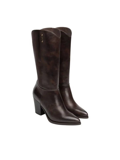 STIVALI TACCO ALTO TEXANI CON ZIP DONNA MARRONE