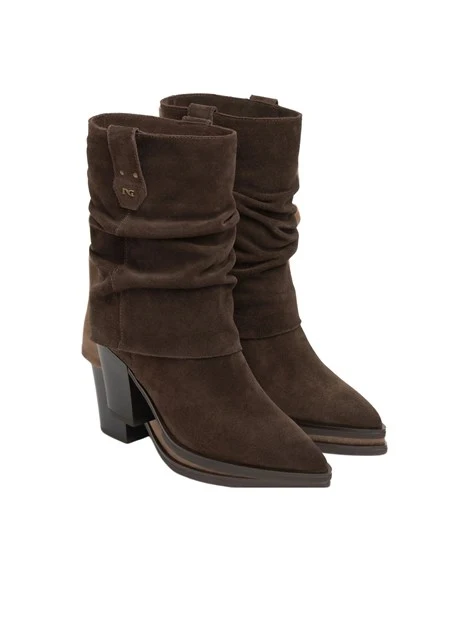STIVALI TACCO BASSO STILE TEXANO IN PELLE DONNA TESTA DI MORO
