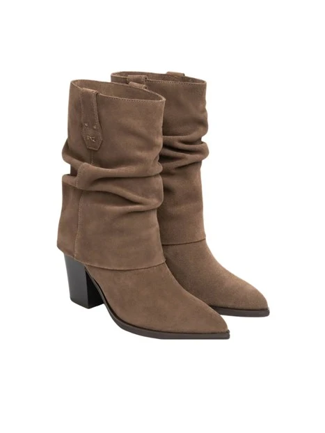 STIVALI TACCO BASSO STILE TEXANO IN PELLE DONNA BEIGE