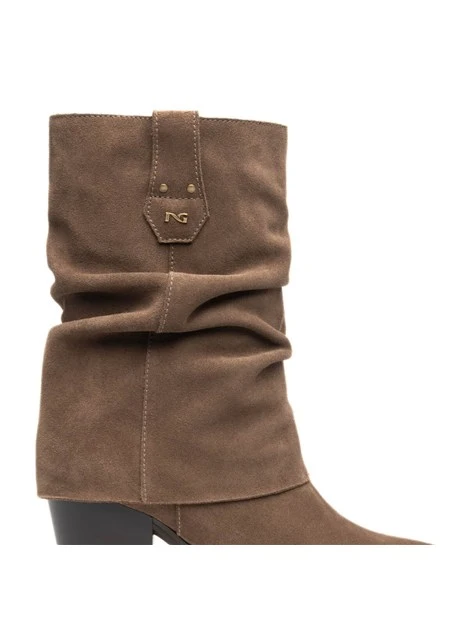 STIVALI TACCO BASSO STILE TEXANO IN PELLE DONNA BEIGE