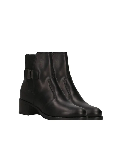 STIVALETTI TACCO BASSO CON ZIP LATERALE IN PELLE DONNA NERA