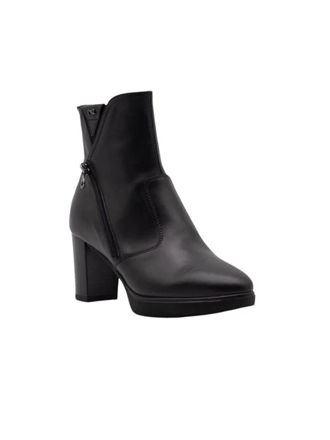 STIVALETTI TACCO ALTO CON PLATEAU IN PELLE DONNA NERO
