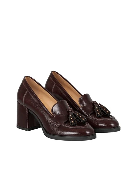 MOCASSINO CON TACCO E NAPPINE DONNA MARRONE