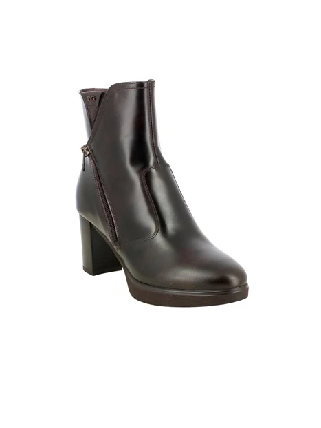 STIVALETTI TACCO ALTO CON PLATEAU IN PELLE DONNA CAFFE'