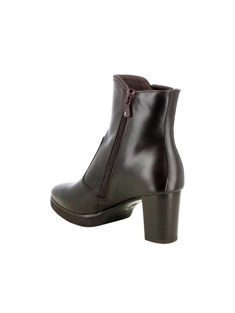 STIVALETTI TACCO ALTO CON PLATEAU IN PELLE DONNA CAFFE'