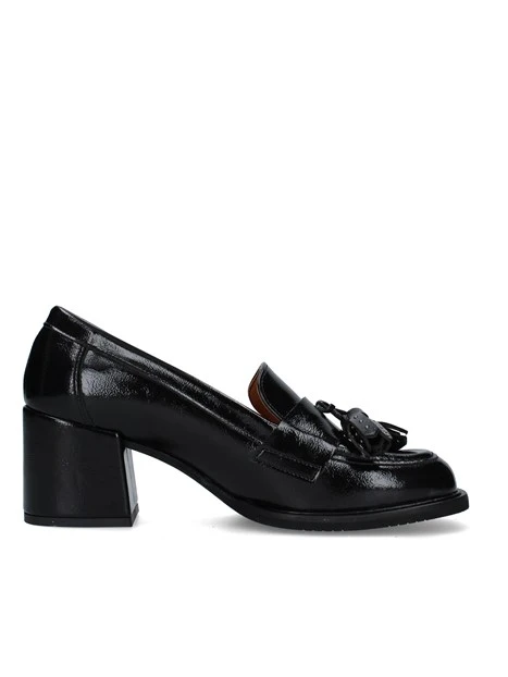 MOCASSINI CON NAPPE E TACCO LARGO DONNA NERO