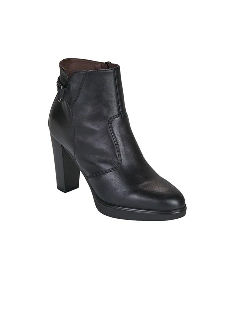 STIVALETTI TACCO ALTO CON FIBBIA ESTETICA E PLATEAU IN PELLE DONNA NERO