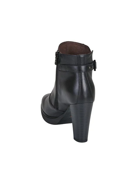 STIVALETTI TACCO ALTO CON FIBBIA ESTETICA E PLATEAU IN PELLE DONNA NERO