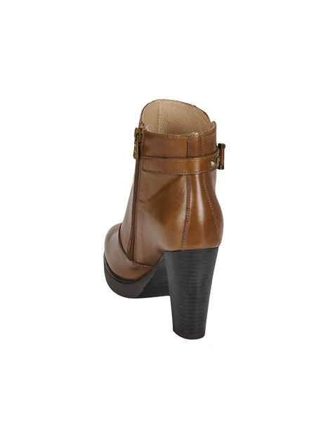 STIVALETTI TACCO ALTO CON FIBBIA ESTETICA E PLATEAU IN PELLE DONNA CUOIO