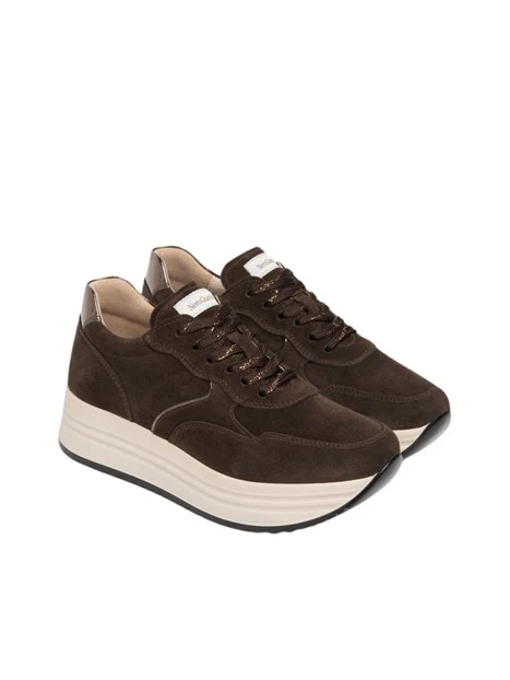 SNEAKERS PLATFORM IN SUEDE STRINGATE CON SOLETTA ESTRAIBILE DONNA MARRONE