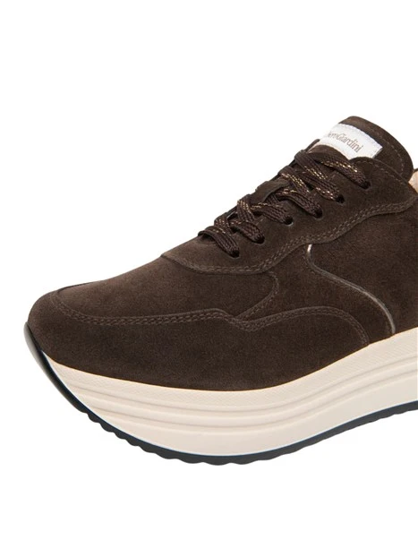 SNEAKERS PLATFORM IN SUEDE STRINGATE CON SOLETTA ESTRAIBILE DONNA MARRONE