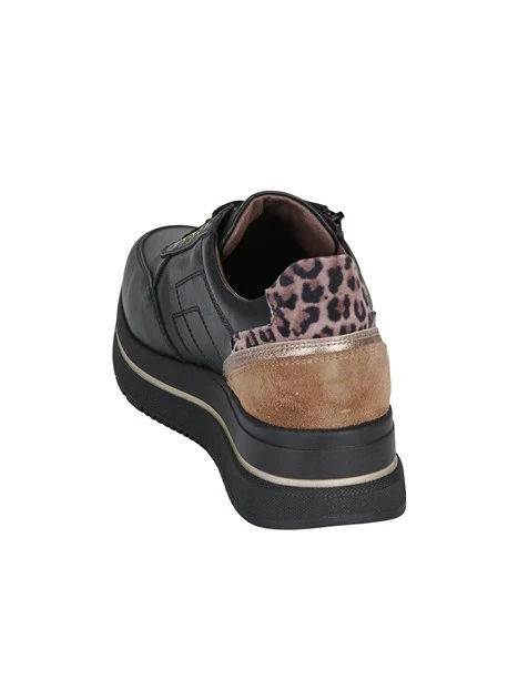 SNEAKERS PLATFORM IN PELLE E CAMOSCIO CON LACCI E ZIP DONNA NERA