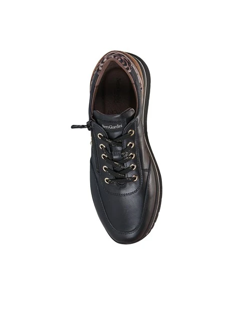 SNEAKERS PLATFORM IN PELLE E CAMOSCIO CON LACCI E ZIP DONNA NERA
