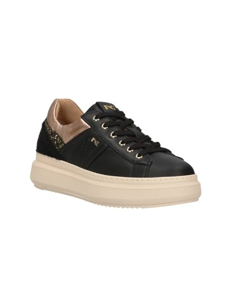 SNEAKERS PLATFORM CON DETTAGLI DORATI DONNA NERO