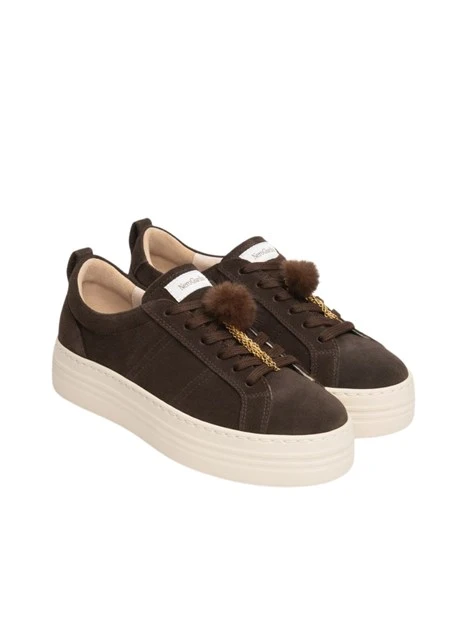 SNEAKERS PLATFORM IN SUEDE CON PON-PON DONNA MARRONE