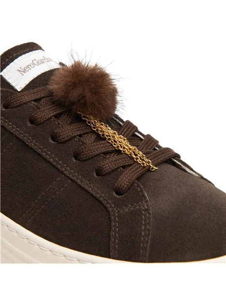 SNEAKERS PLATFORM IN SUEDE CON PON-PON DONNA MARRONE