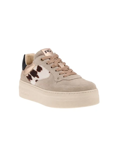 SNEAKERS PLATFORM IN CAMOSCIO E CAVALLINO DONNA BEIGE