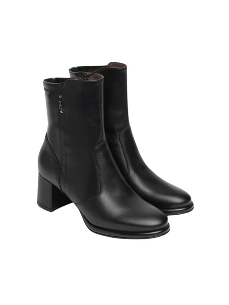 STIVALETTI TACCO ALTO IN PELLE E MATERIALE TECNICO DONNA NERO