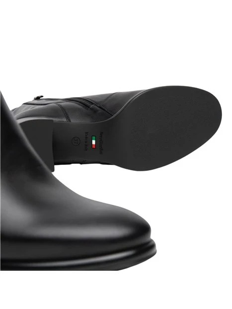 STIVALETTI TACCO ALTO IN PELLE E MATERIALE TECNICO DONNA NERO