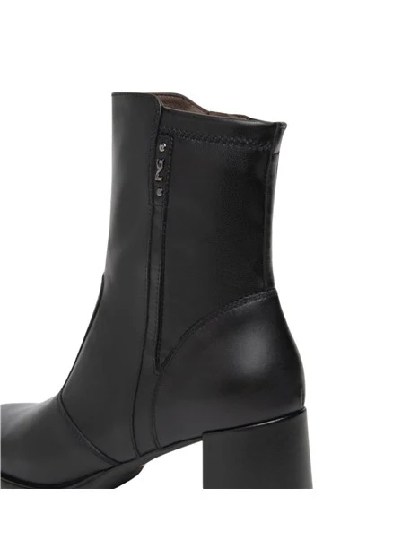 STIVALETTI TACCO ALTO IN PELLE E MATERIALE TECNICO DONNA NERO