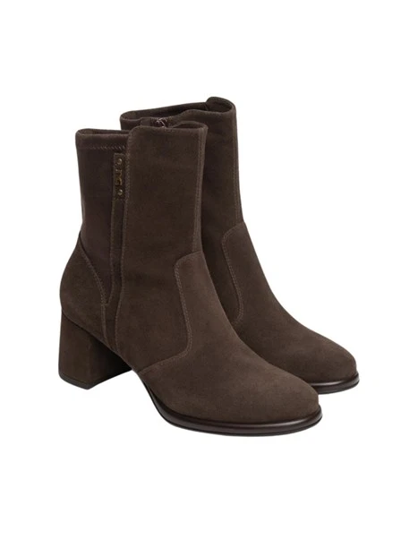 STIVALETTI TACCO ALTO IN SUEDE E MATERIALE TECNICO DONNA MARRONE