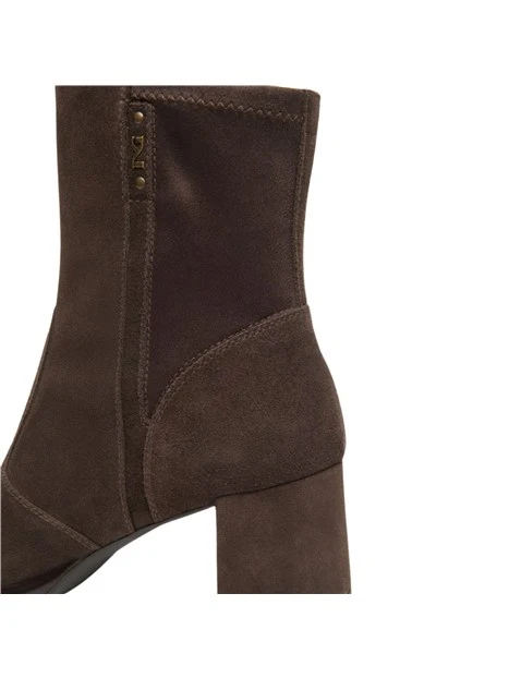 STIVALETTI TACCO ALTO IN SUEDE E MATERIALE TECNICO DONNA MARRONE