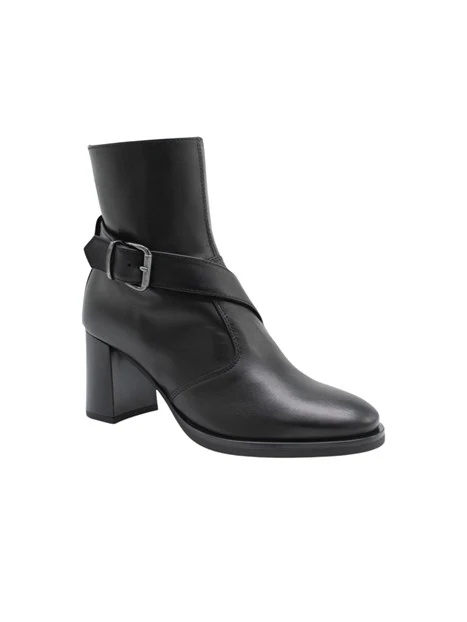 STIVALETTI TACCO ALTO IN PELLE CON CINTURINO INCROCIATO DONNA NERO